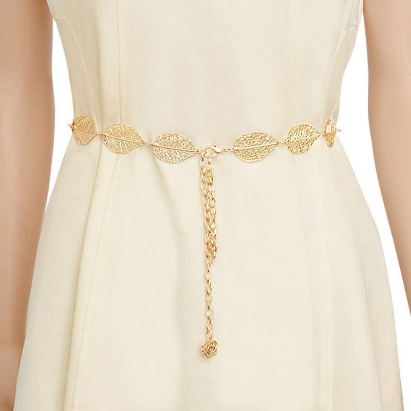 Coucoland Womens Metal Leaf Waistband Fashion Skinny Plated Adjustable Waist Chain Belt for Dress - Image 2